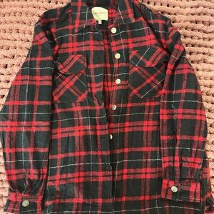 Plaid Button-Up Shirt - Red and Black